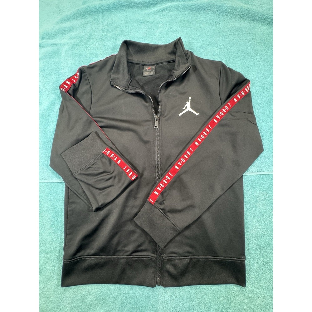 Nike Air Jordan Boys Track Jacket Black Red Jumpman Tape Logo Full Zip Size L